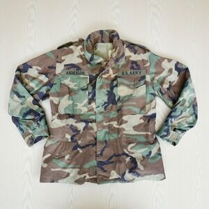 Vintage 80s L/XL Reg Woodland Camouflage M65 Field‎ Jacket Alpha Industries